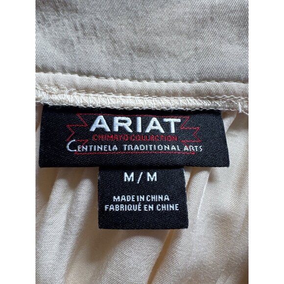 Ariat Chimayo Collection Embroidered Blouse M Cream Boho Western Peasant Top - Picture 4 of 12
